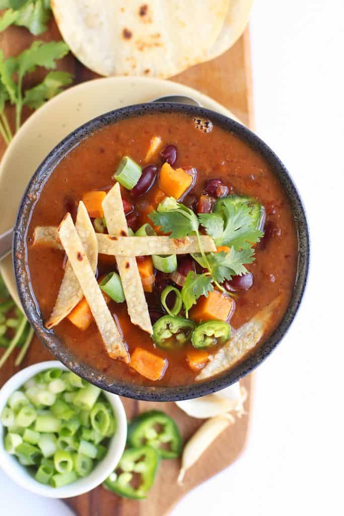 Instant Pot Vegetable Soup with Green Onions and Cilantro on Top