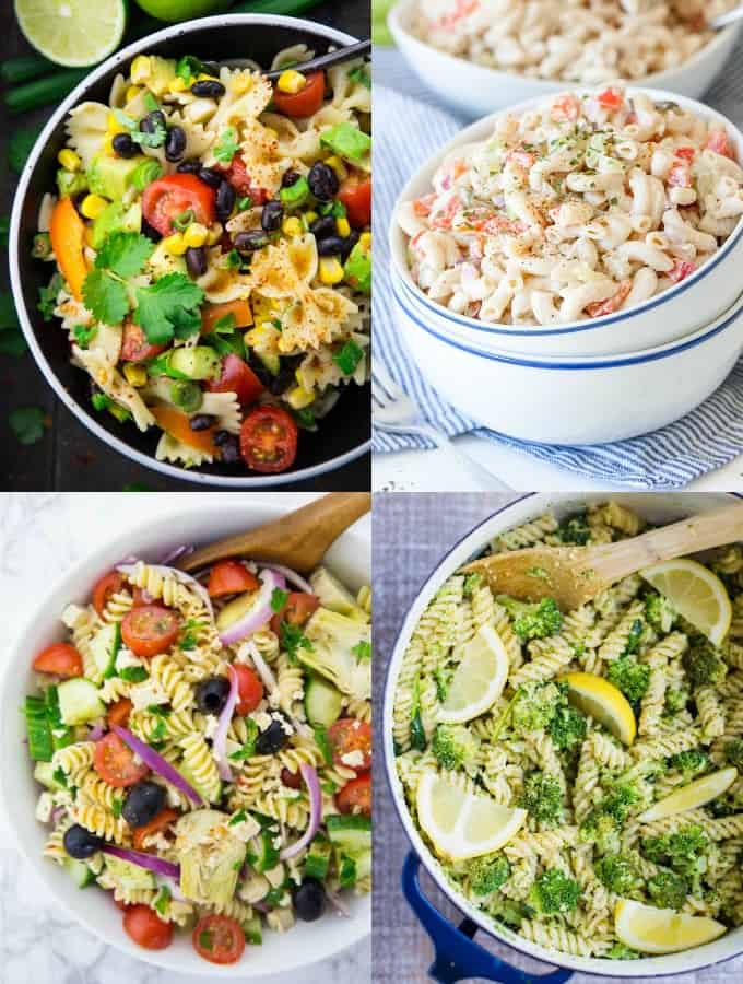 Collage of Vegan Pasta Salad Recipes