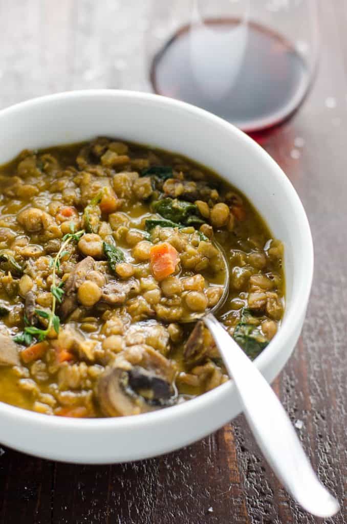 Lentil Stew with Mushrooms and Spinach 