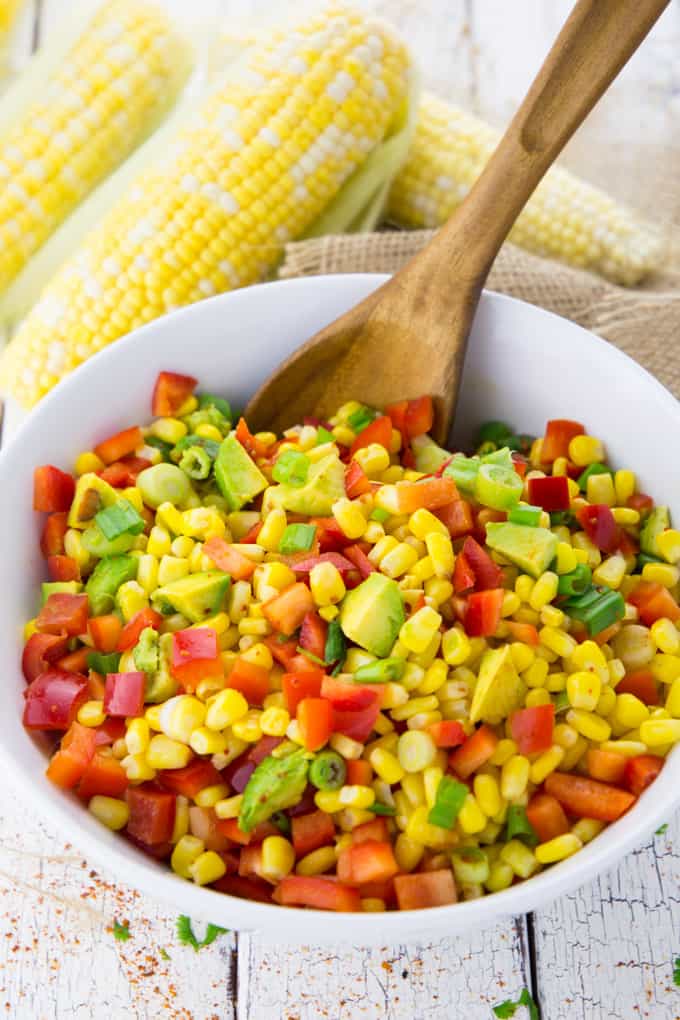 Mexican street corn salad without dressing in a bowl 