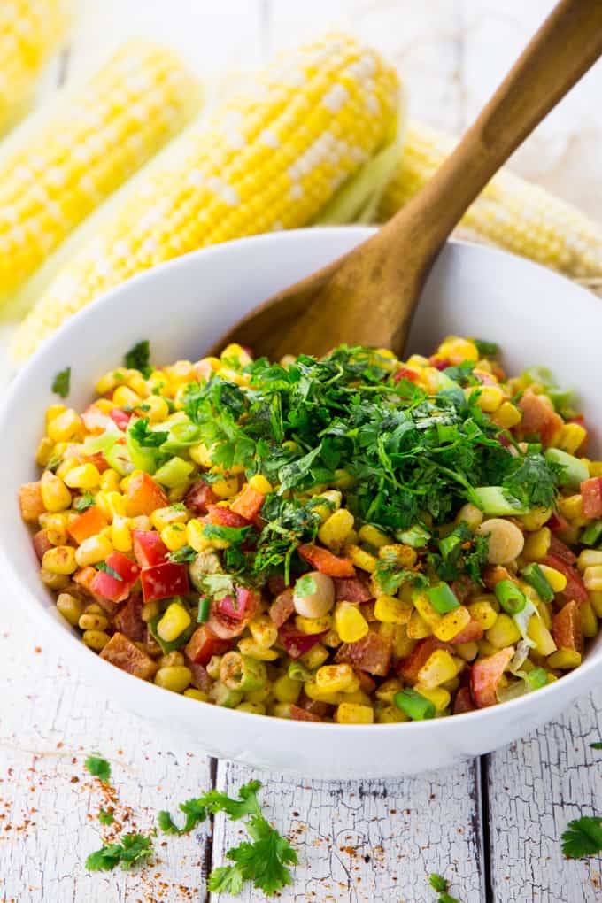 Mexican Street Corn Salad with Cilantro on Top