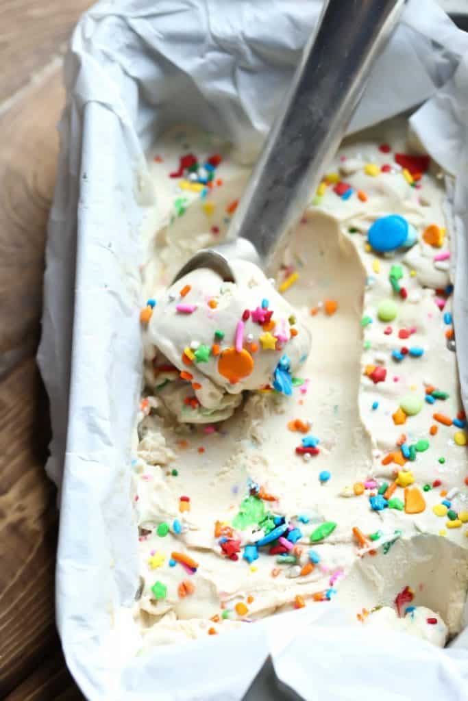 Vegan Vanilla Birthday Cake Ice Cream with Sprinkles