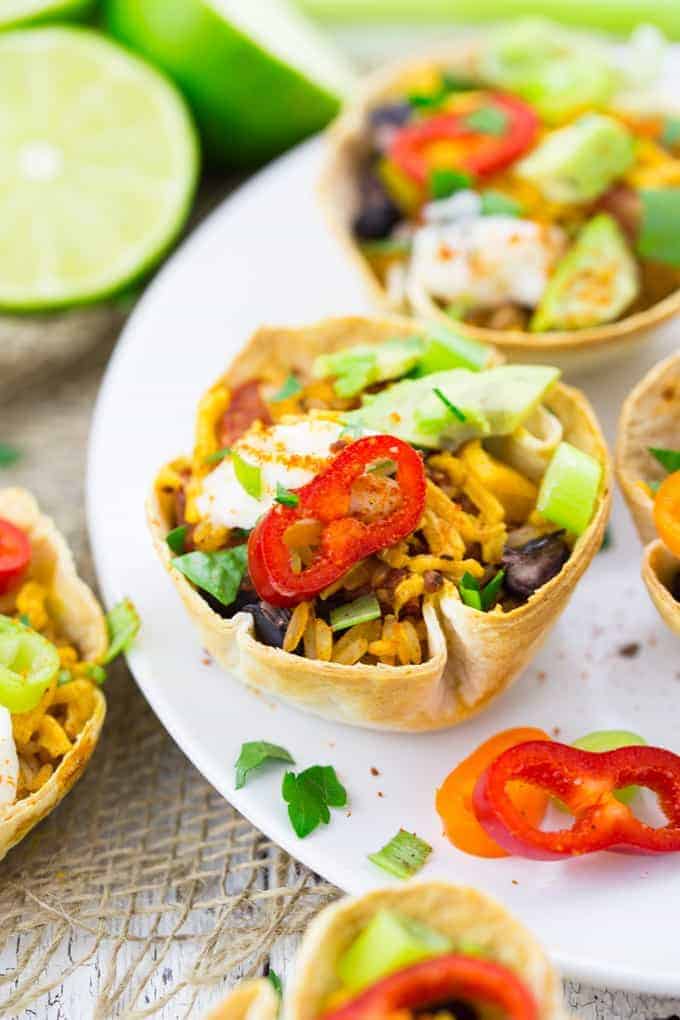 Taco Cups with Black Beans and Avocado