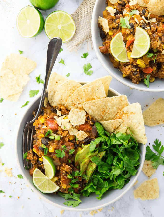 Vegan Burrito Bowl with Quinoa and Lime on the Side