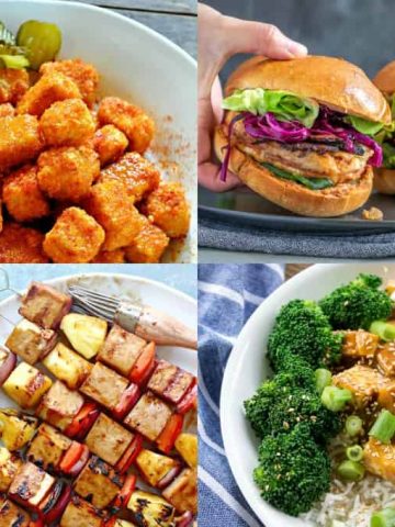 A collage of four vegan tofu recipes