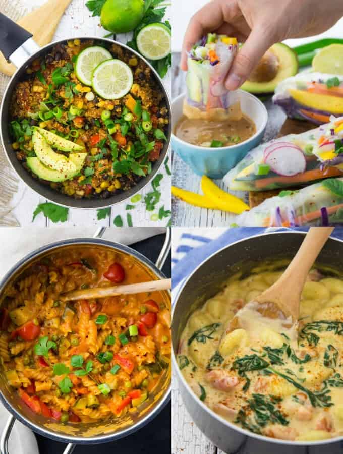 a collage of four vegan dinner recipes