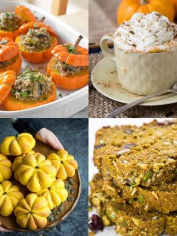 a collage of four vegan pumpkin recipes