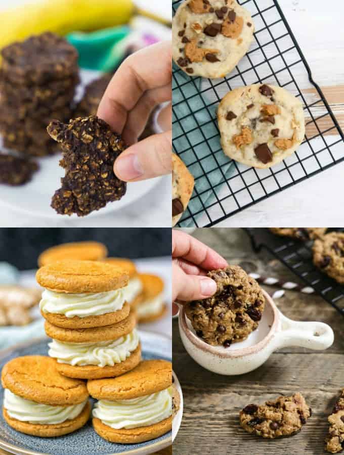 a collage of four vegan cookie recipes 