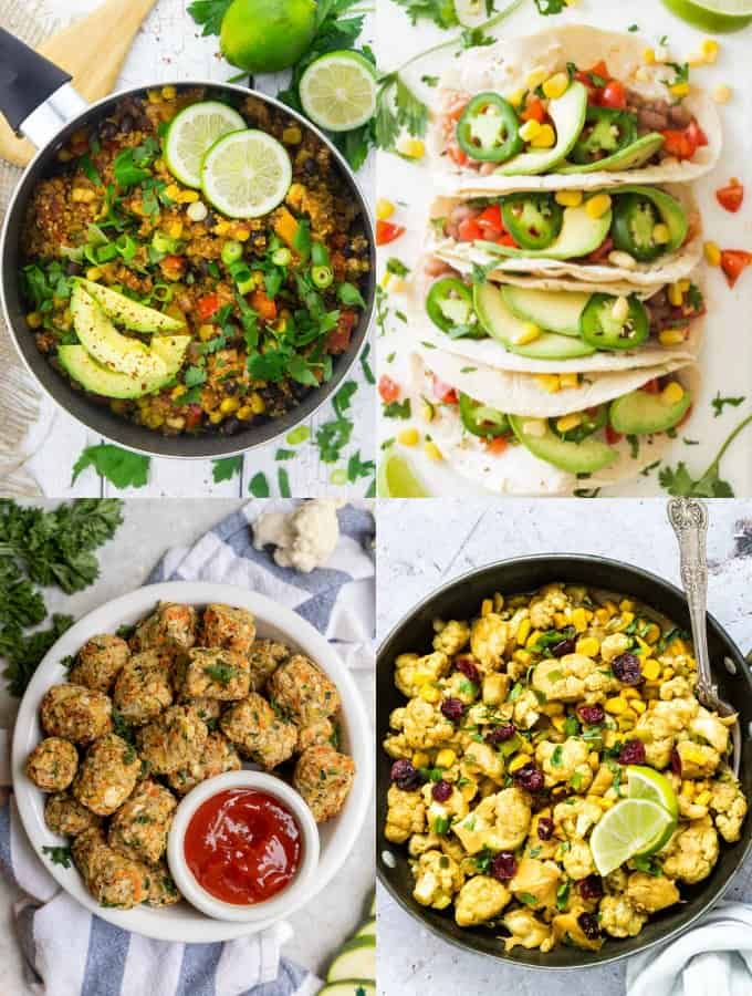 a collage of four healthy vegan recipes 