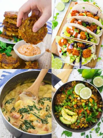 a collage of four vegan recipes that are the best vegan recipes on the blog of 2018