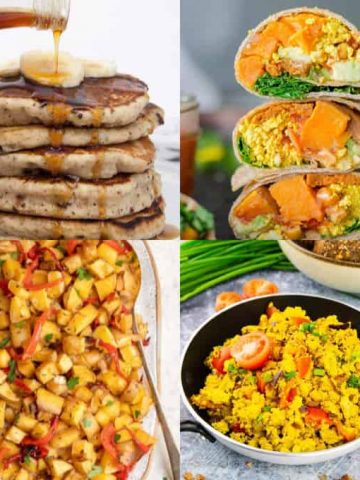 A collage of four vegan breakfast recipes