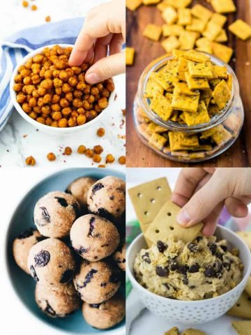 a collage of four vegan snacks