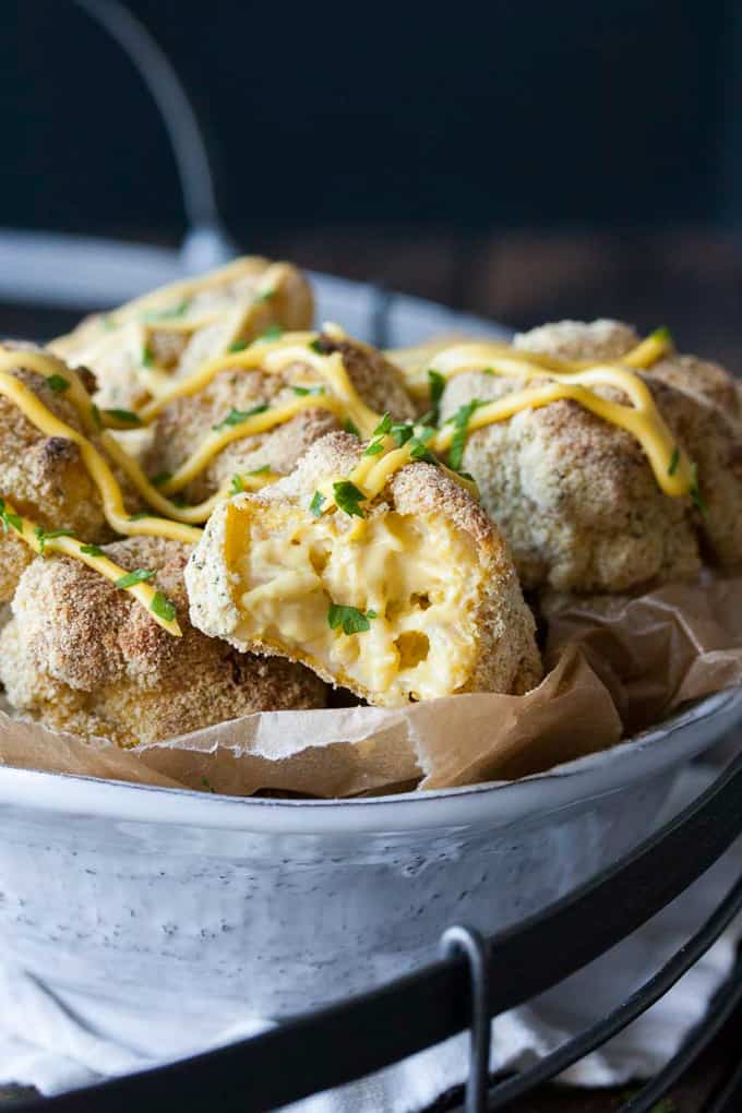 a bowl of Crispy Baked Mac and Cheese Balls 