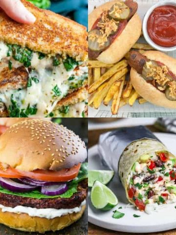 a collage of four vegan fast food recipes