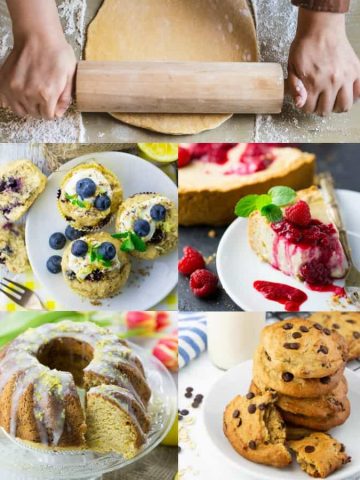 a collage of five vegan baking recipes
