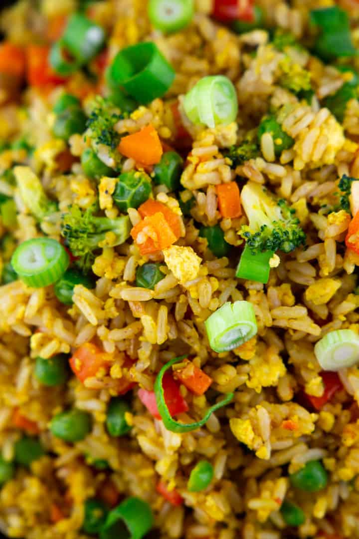 a close-up photo of vegan fried rice 