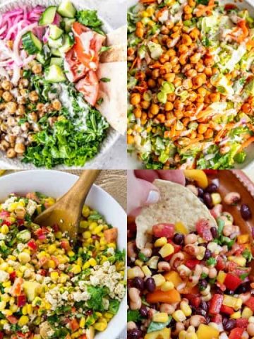 a collage of four vegan salad recipes