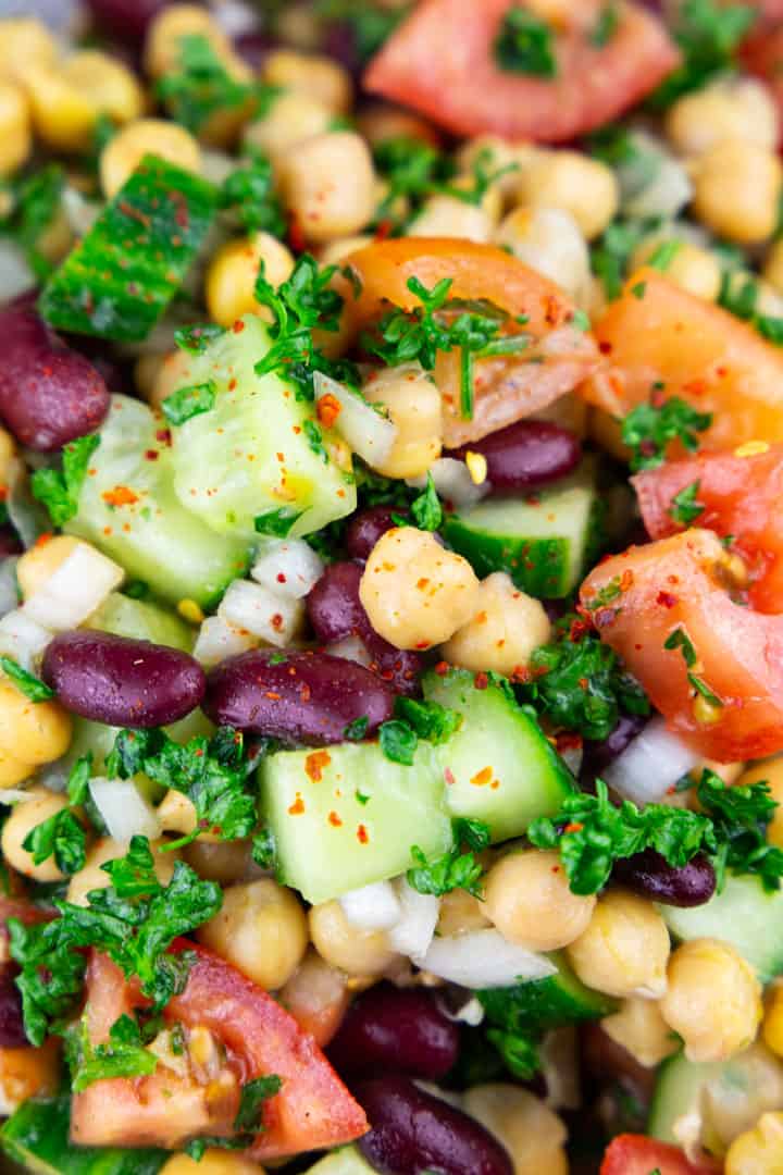 close-up photo of vegan chickpea salad 