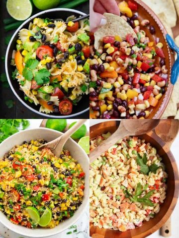 a collage of four summer salads