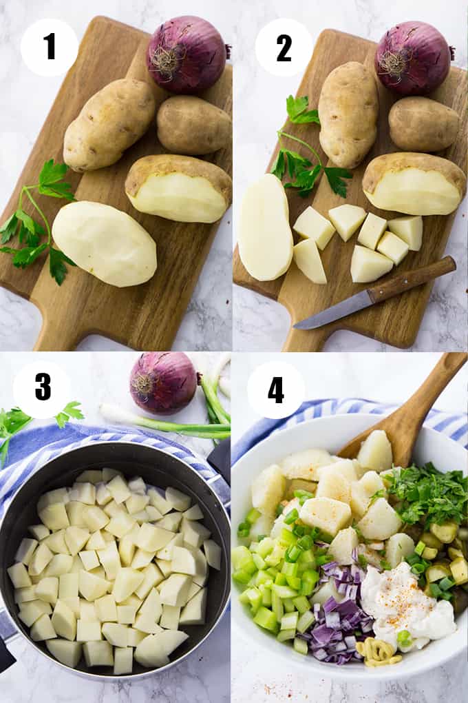 a collage of four photos that shows the preparation of this recipe