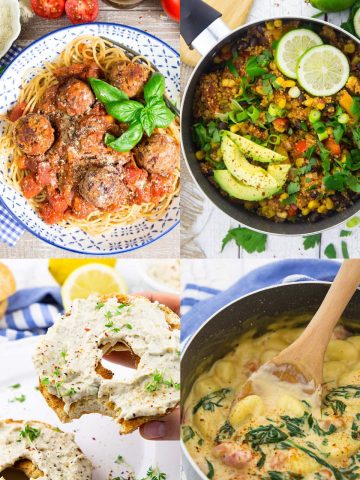 a collage of four easy vegan recipes for beginners