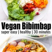 a collage of two photos of Bibimbap with a text overlay