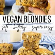 a collage of two photos of vegan blondies with a text overlay
