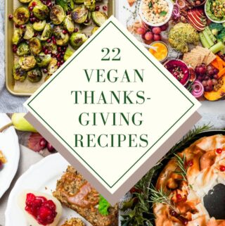 a collage of four vegan thanksgiving recipes with a text overlay