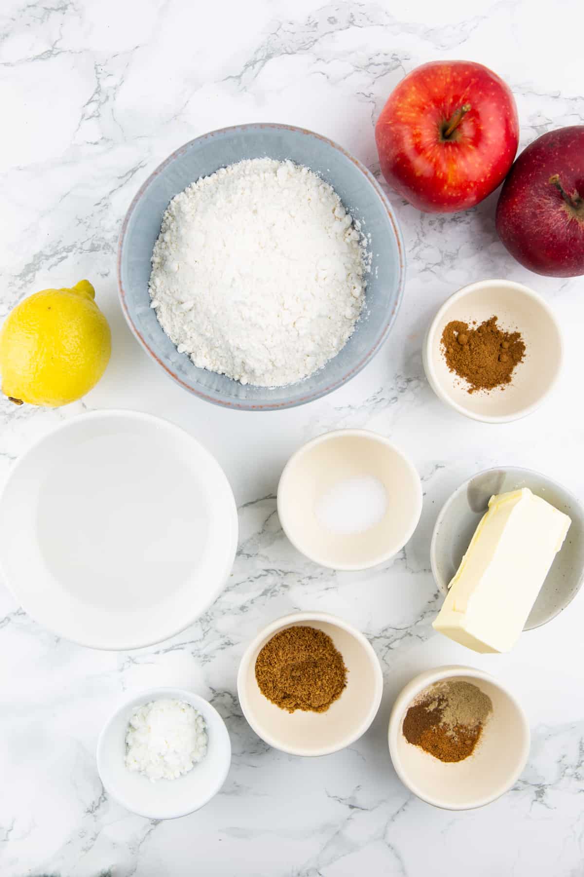 the ingredients that go into this recipe on a marble countertop 