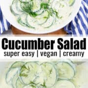 a collage of two photos of cucumber salad with a text overlay