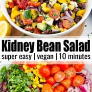 a collage of two photos of a kidney bean salad with a text overlay