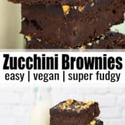 a collage of two photos of zucchini brownies with a text overlay