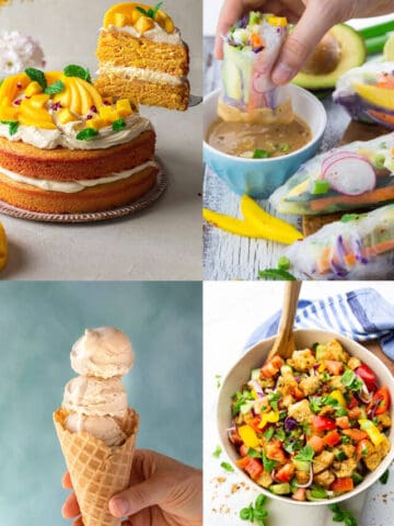 a collage of four photos of vegan summer recipes