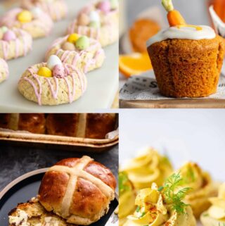 a collage of four vegan Easter recipes