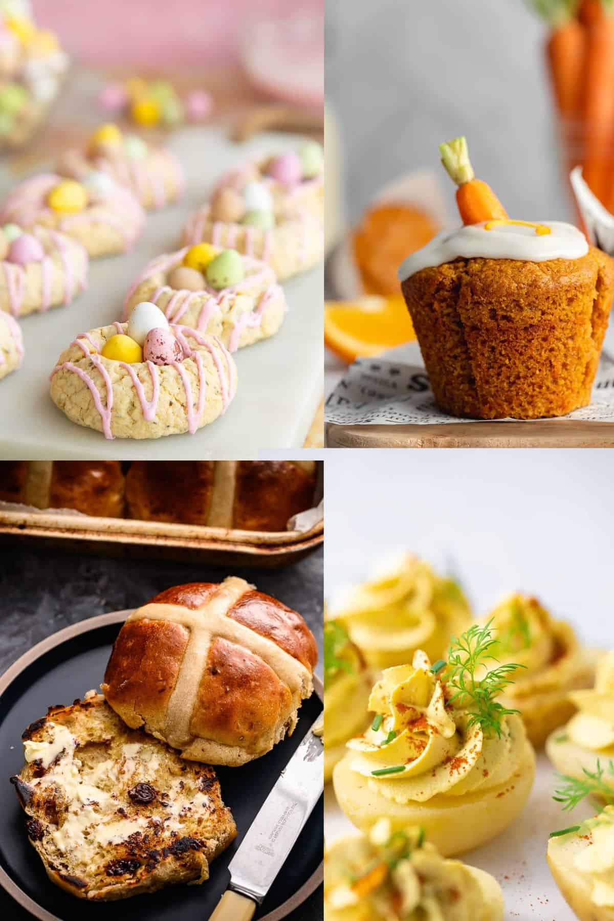 a collage of four vegan Easter recipes 